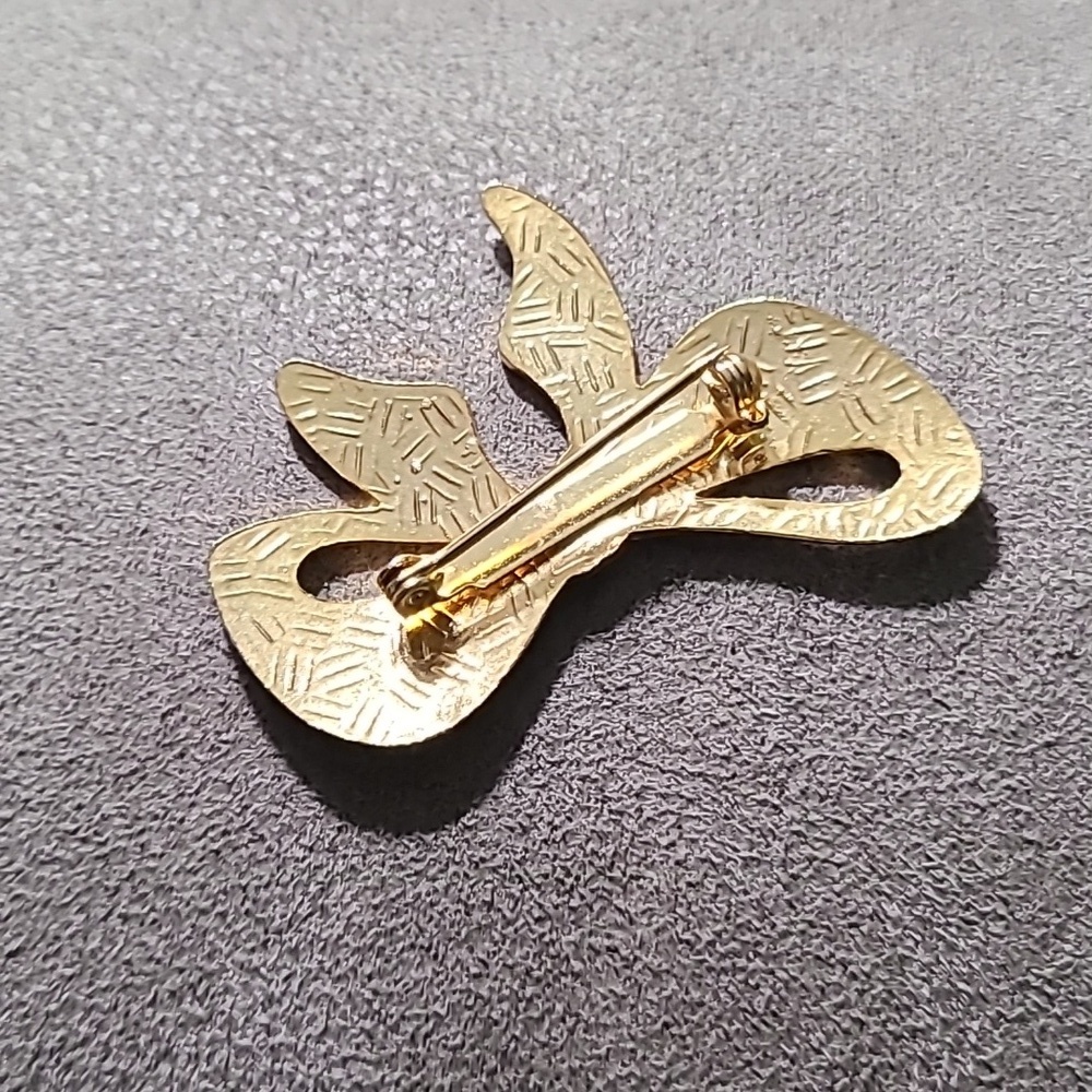 Vintage 1980's Gold Tone Cloisonne Bow Brooch Floral Enamel - Picture 10 of 11